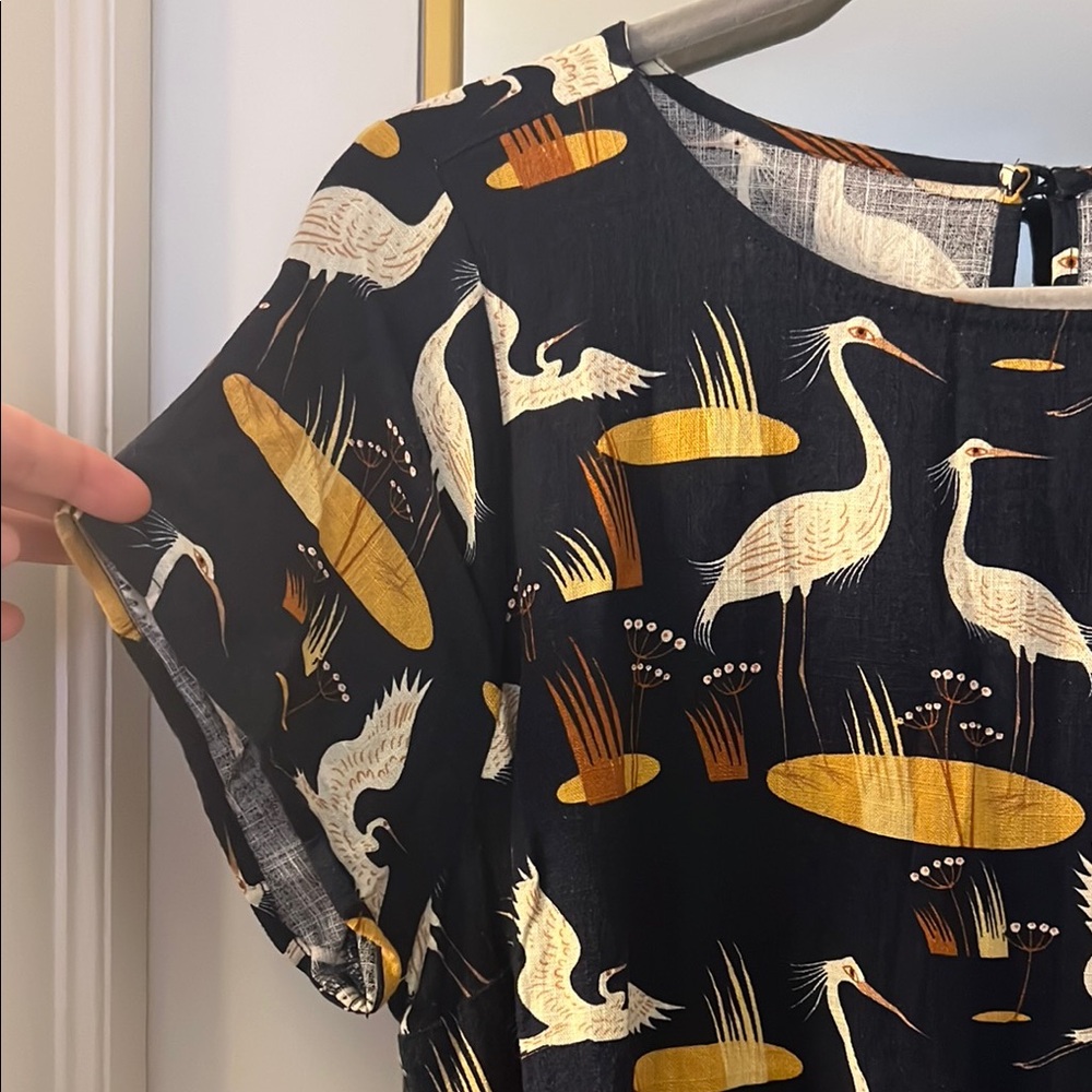 Elegant Navy Heron Bird Jumpsuit ModCloth 1X